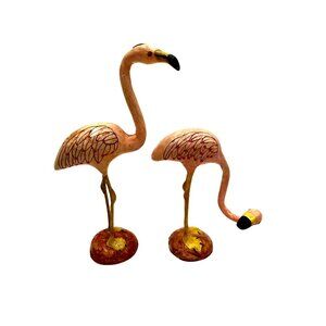 Vintage Paper Mache Pink Flamingo Figurines Set Of 2 Detailed Feathers